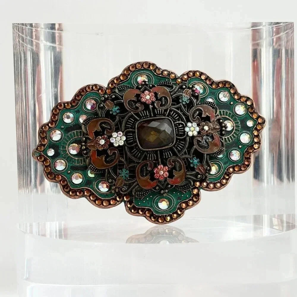 Vintage Green and Brown Decorative Belt Buckle